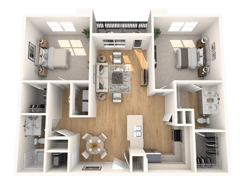 Floor plan for 2 beds, 2 baths, 1149 sqft